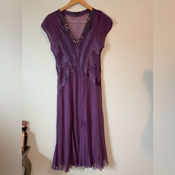 Komarov XL fairy HOCO whimsigoth y2k purple sheer chiffon dress beaded ruffle - Picture 2 of 6